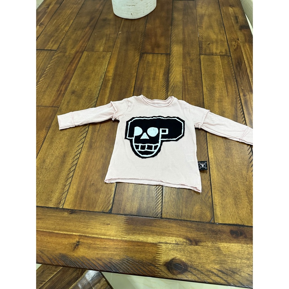 Nununu Baby Pink Skull Graphic Long Sleeve T-Shirt 6-12 Months Cotton Edgy